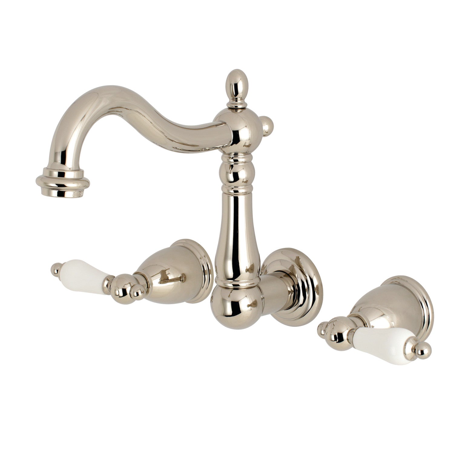 Kingston Heirloom KS1256PL - Heritage Double-Handle 3-Hole Wall Mount Bathroom Faucet, Polished Nickel — image 1